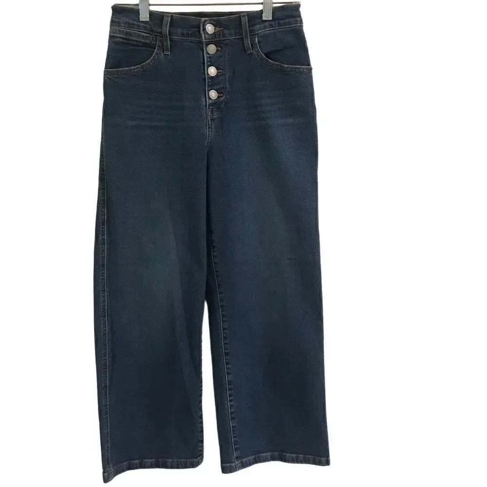 Levi’s Mile High Cropped Wide Leg button fly denim blue jeans 26 - Picture 1 of 7